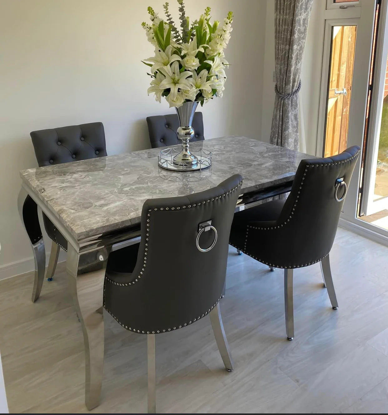 Chrome Dining Table With Grey PU Leather