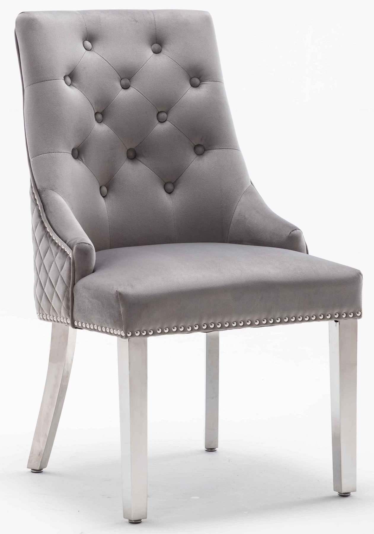 Louis 130cm Grey Marble Round Dining Table + Light Grey Lion Knocker Chairs