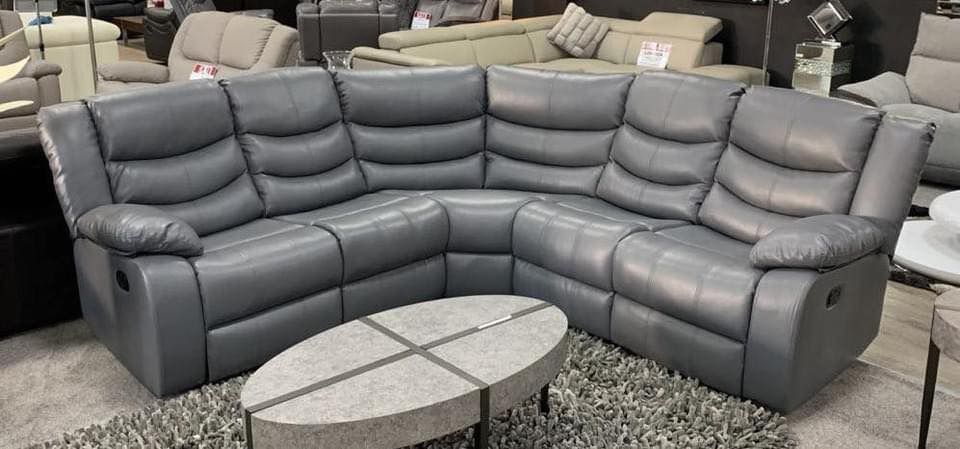 Roman Grey Leather Recliner Corner Sofa