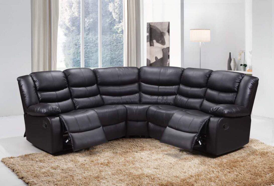 Roman Black Leather Recliner Corner Sofa