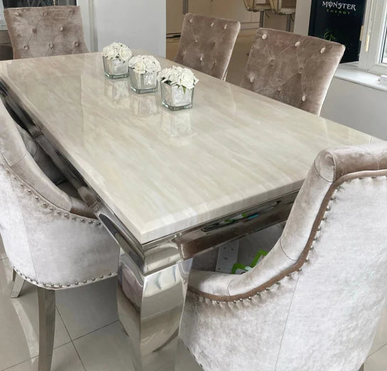 Chrome Dining Table With Grey PU Leather