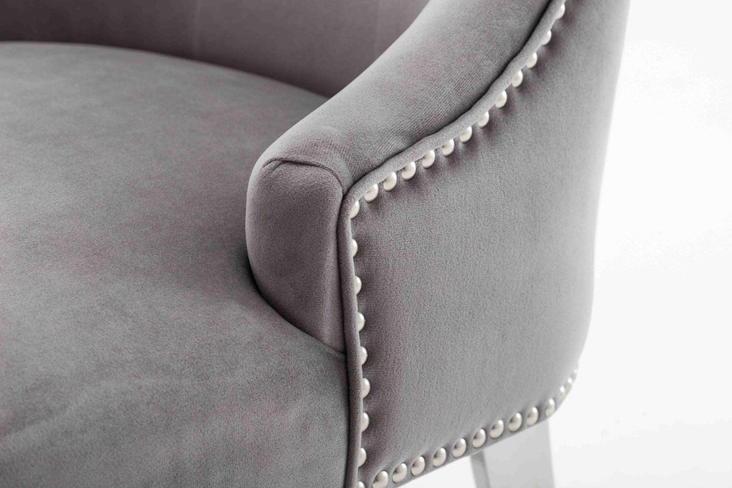 Louis 150cm Grey Marble Dining Table + Knightsbridge Light Grey Knocker Plush Velvet Chairs