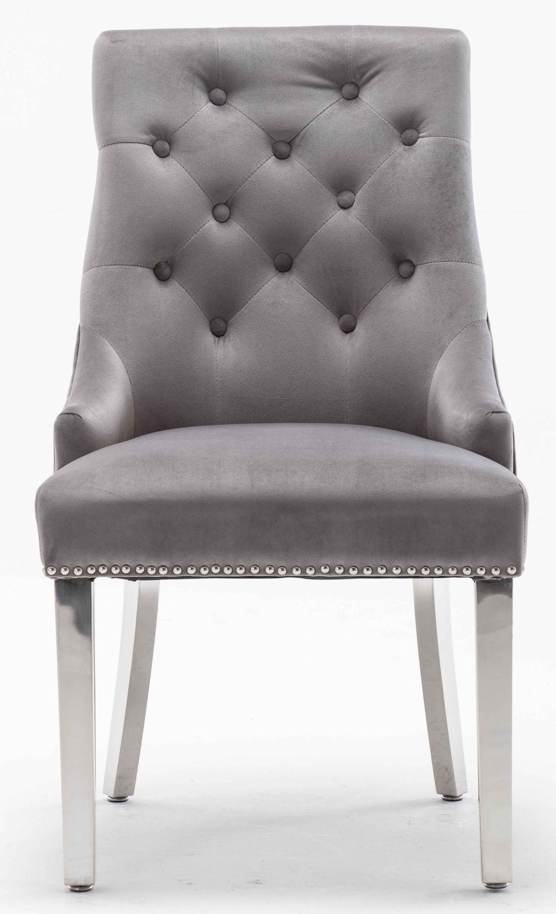 Louis 150cm Grey Marble Dining Table + Knightsbridge Light Grey Knocker Plush Velvet Chairs