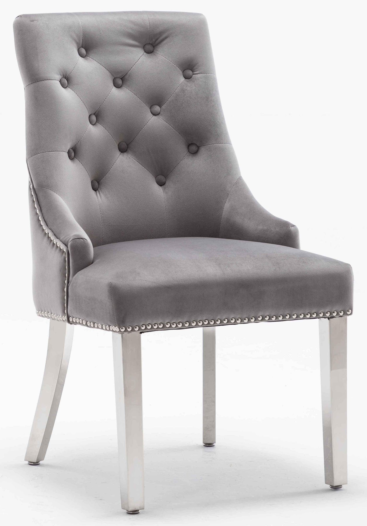 Louis 150cm Grey Marble Dining Table + Knightsbridge Light Grey Knocker Plush Velvet Chairs