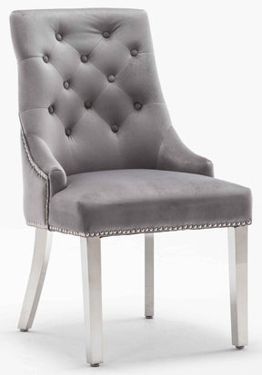 Louis 150cm Grey Marble Dining Table + Knightsbridge Light Grey Knocker Plush Velvet Chairs