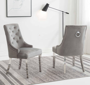 Louis 150cm Grey Marble Dining Table + Knightsbridge Light Grey Knocker Plush Velvet Chairs