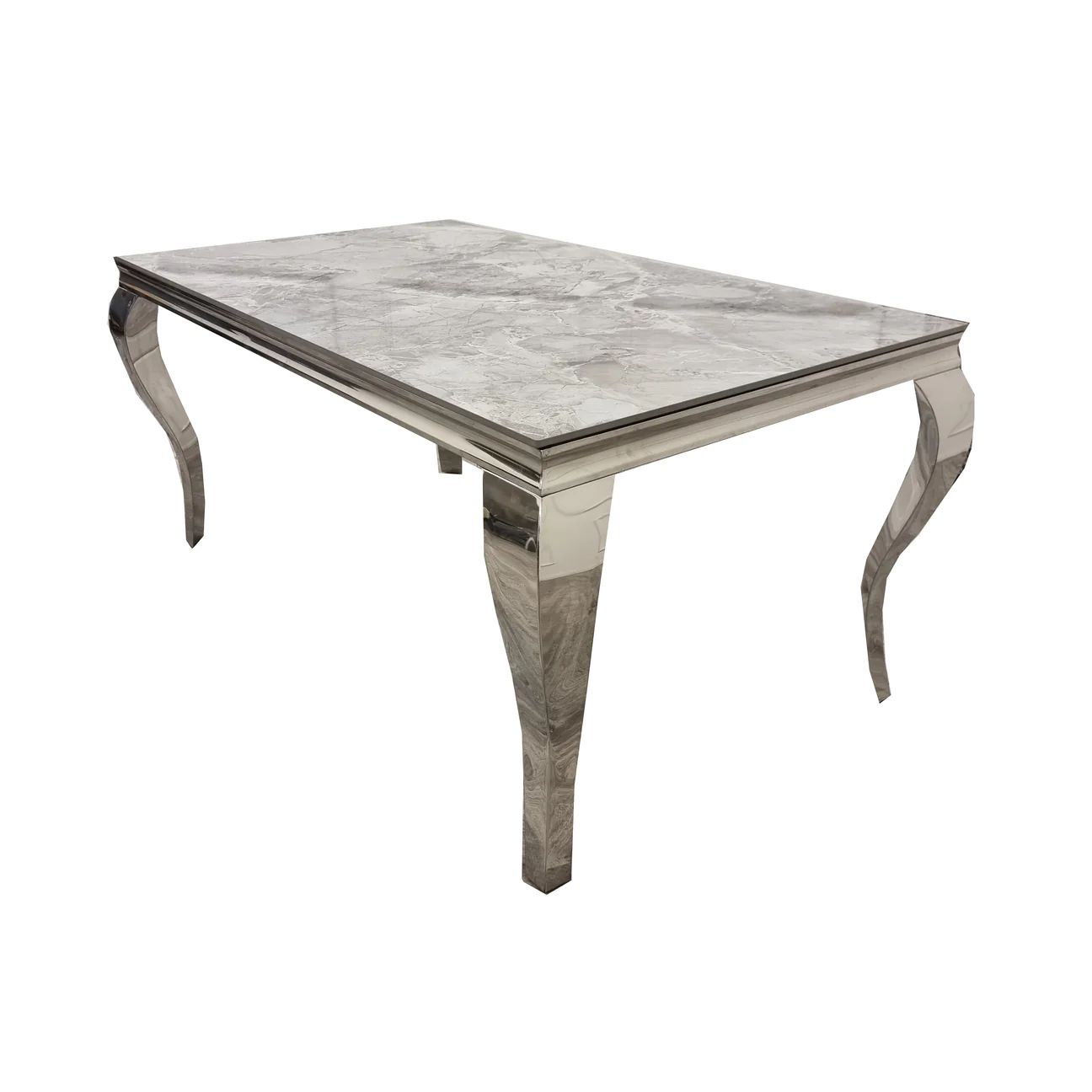 1.5m LOUIS GREY MARBLE DINING TABLE WITH 6 LUCY LION KNOCKER GREY PLUSH VELVET CHAIRS SET